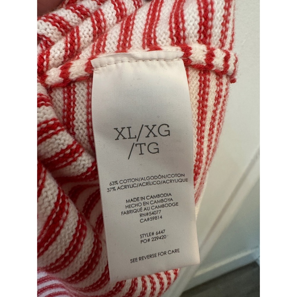 Cabi Striped Cowl Neck Sweater Red White Drawstring Knit Top 6447 XL - Picture 3 of 8